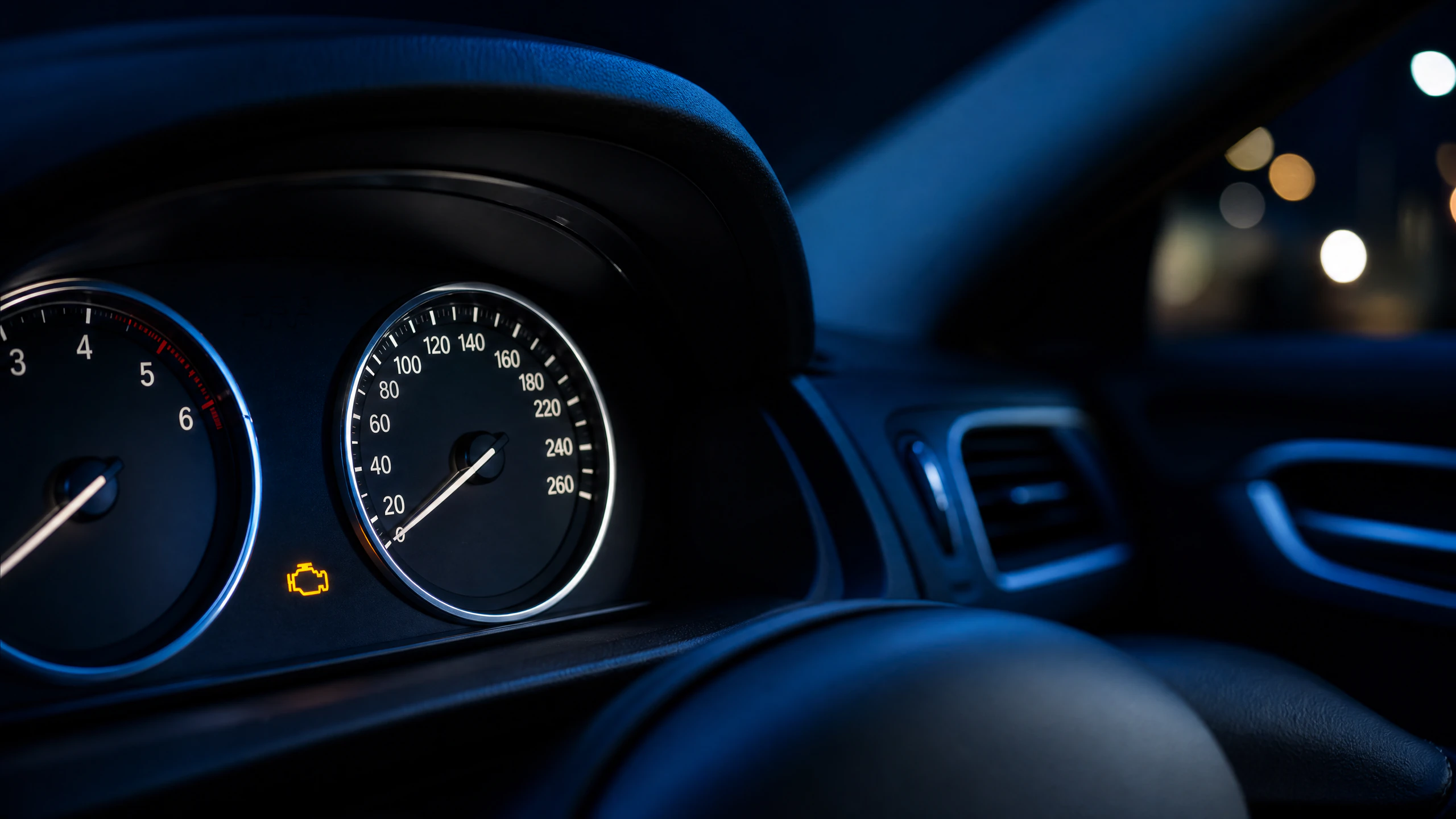 Tablero de vehículo con luz de revisión del motor